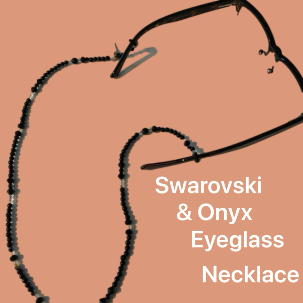 Onyx & Swarovski eyeglass necklace, NWT Great Gift